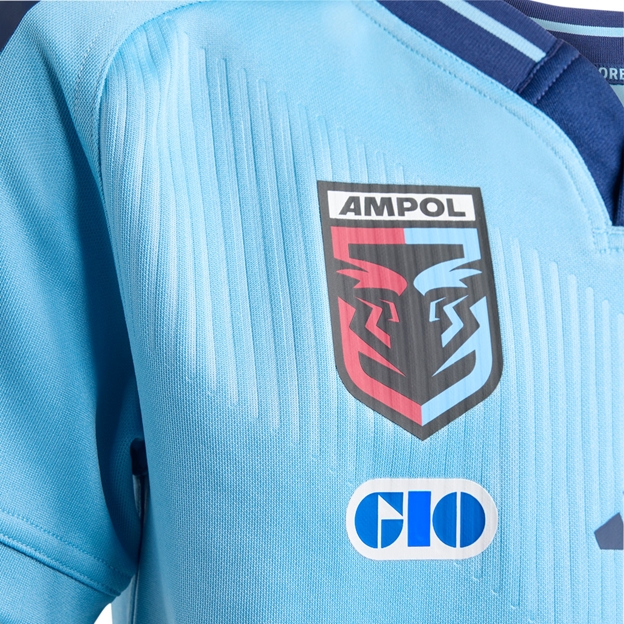 New South Wales Blues Kids Home Rugby Shirt 26/27 Light Blue - Sponsors Logo Close-up