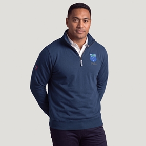 Samoa 1924 Adults Half Zip Cotton Sweatshirt Petrol Blue - Model Front View