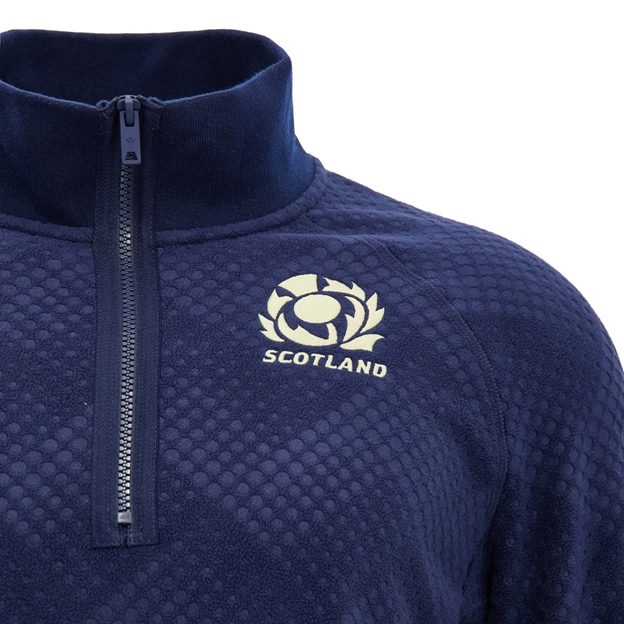 Scotland Kids Travel Half Zip Fleece 26/27 Navy and Sand - Thistle Embroidery Close-up