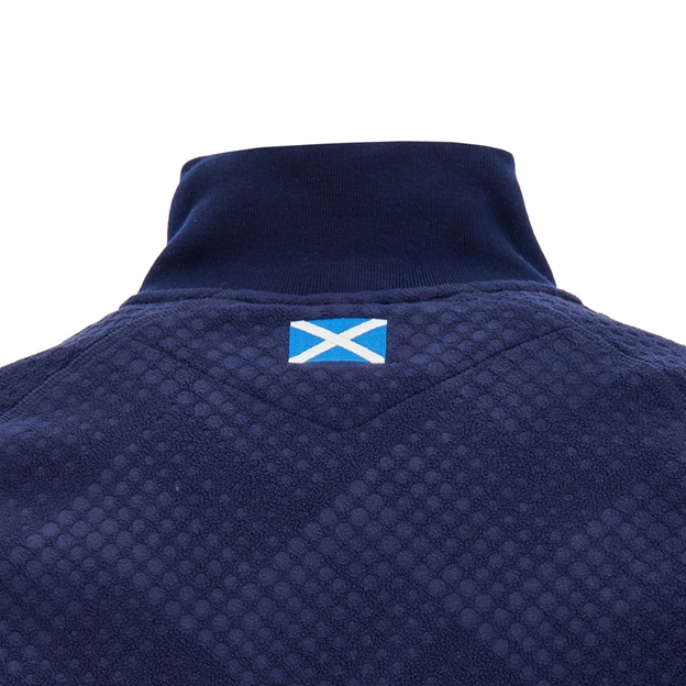Scotland Kids Travel Half Zip Fleece 26/27 Navy and Sand - Nape Detail Close-up