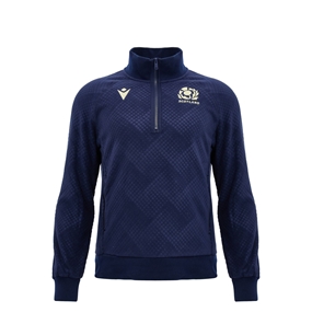 Scotland Kids Travel Half Zip Fleece 26/27 Navy and Sand - Front View