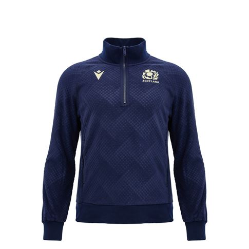 Scotland Kids Travel Half Zip Fleece 26/27 Navy and Sand - Front View