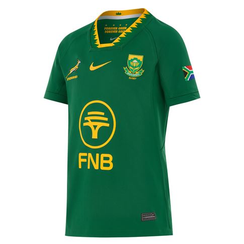 South Africa Springboks Kids Home Rugby Shirt 26/27 Gorge Green - Front View