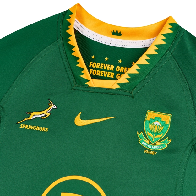 South Africa Springboks Kids Home Rugby Shirt 26/27 Gorge Green - Flatlay Close-up View