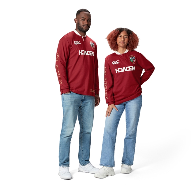 Limited Edition British and Irish Lions Adults Long Sleeve Classic Rugby Shirt Red - Models