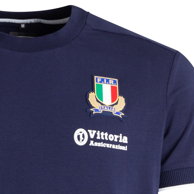 Italy Mens Athleisure Cotton T-Shirt 26/27 Navy - Badge Close-up