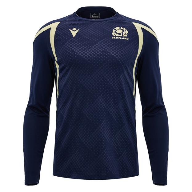 Scotland Mens Training Shirt 26/27 Long Sleeve Navy and Sand - Front View