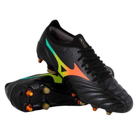 Mizuno Adults Morelia Neo V Βeta Elite Mix Soft Ground Rugby Boots Black/Lava Orange/Arcadia - Front View