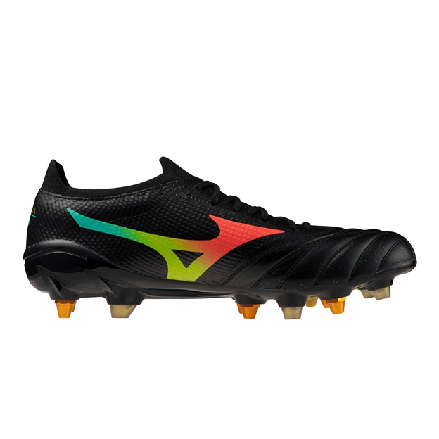 Mizuno Adults Morelia Neo V Βeta Elite Mix Soft Ground Rugby Boots Black/Lava Orange/Arcadia - Instep View