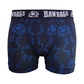 Bawbags Mens Cool De Sacs Scotland Rugby Stag Technical Boxer Shorts Navy - Front View