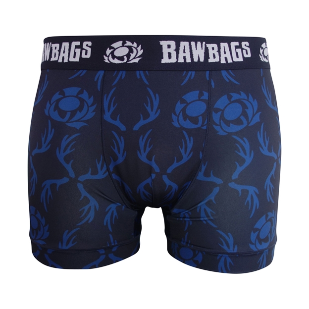 Bawbags Mens Cool De Sacs Scotland Rugby Stag Technical Boxer Shorts Navy - Front View