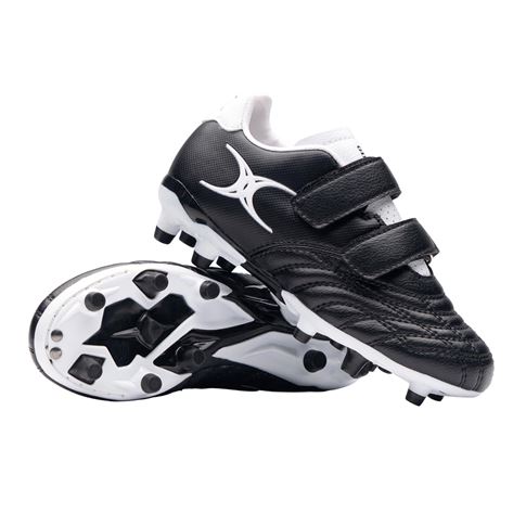 Gilbert Kids Sidestep Icon Moulded Stud Soft Ground Rugby Boots Black - Front View