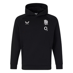 England Womens Off Pitch Hoodie 26/27 Castore Black - Front View