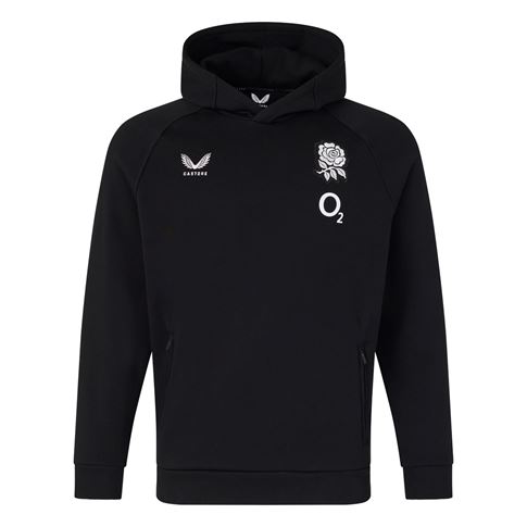 England Womens Off Pitch Hoodie 26/27 Castore Black - Front View