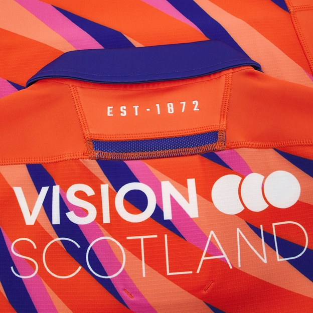 Edinburgh Mens Bodyfit Away Rugby Shirt 26/27 Orange/Navy/Purple - Est. 1972 Close-up