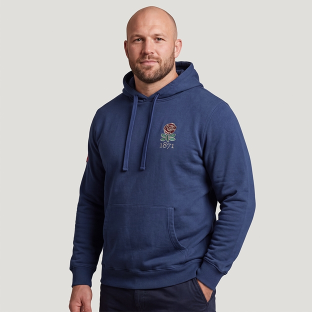 England 1871 Adults Cotton Hoodie Petrol Blue - Model Front View