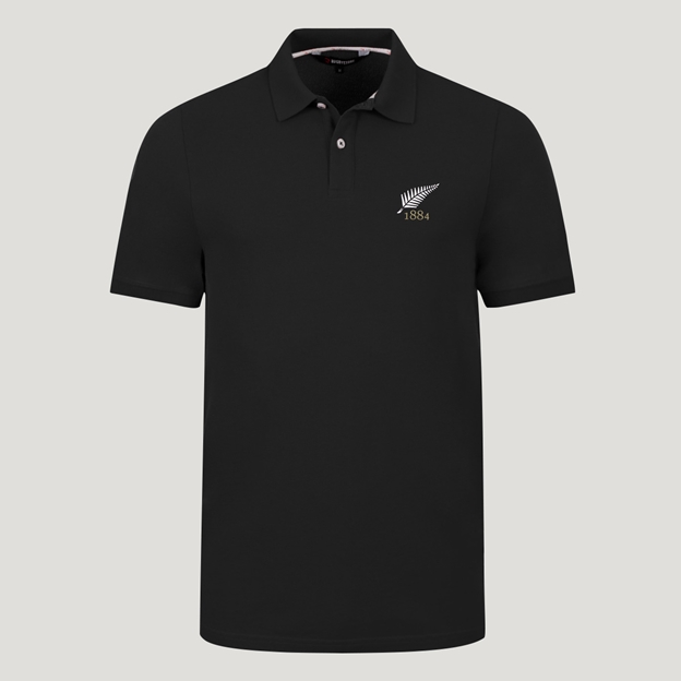 New Zealand 1884 Adults Classic Cotton Polo Shirt Black - Front View