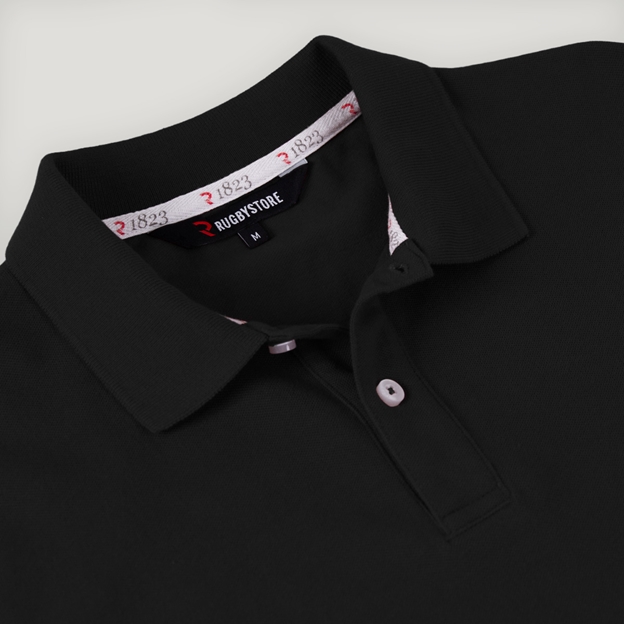 New Zealand 1884 Adults Classic Cotton Polo Shirt Black - Collar Close-up