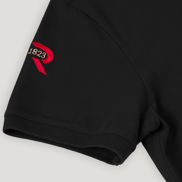 New Zealand 1884 Adults Classic Cotton Polo Shirt Black - Sleeve Close-up