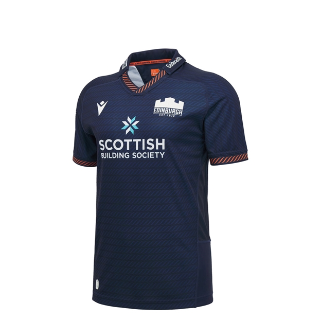 Edinburgh Kids Home Rugby Shirt 26/27 Navy/Orange/White - Front View