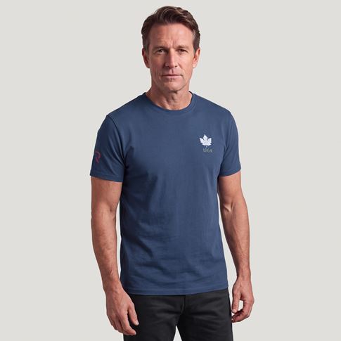 Canada 1884 Mens Cotton T-Shirt Petrol Blue - Model Front View