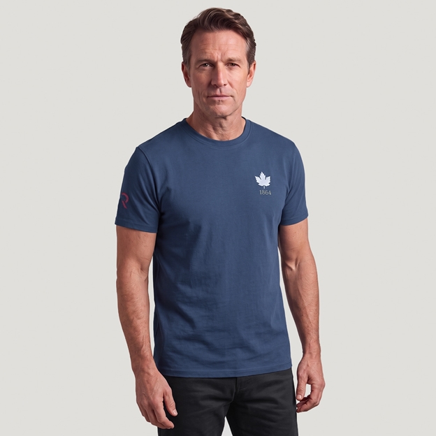 Canada 1884 Mens Cotton T-Shirt Petrol Blue - Model Front View