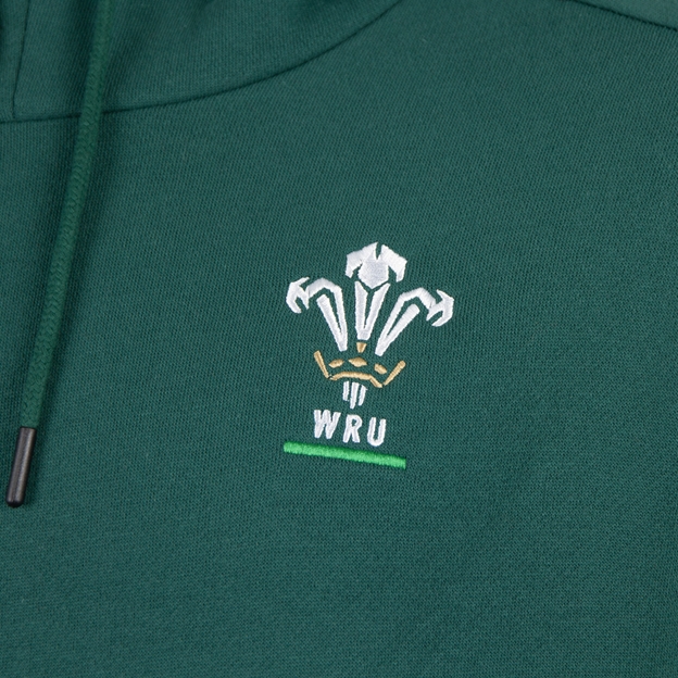 Wales Mens Travel Hoodie 26/27 Green - WRU Logo Close-up