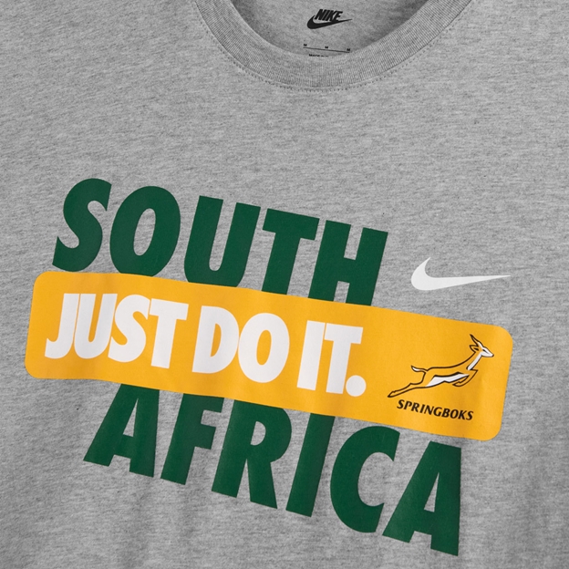 South Africa Springboks Mens Just do It T-Shirt 26/27 Dark Grey Heather - Logo Close-up