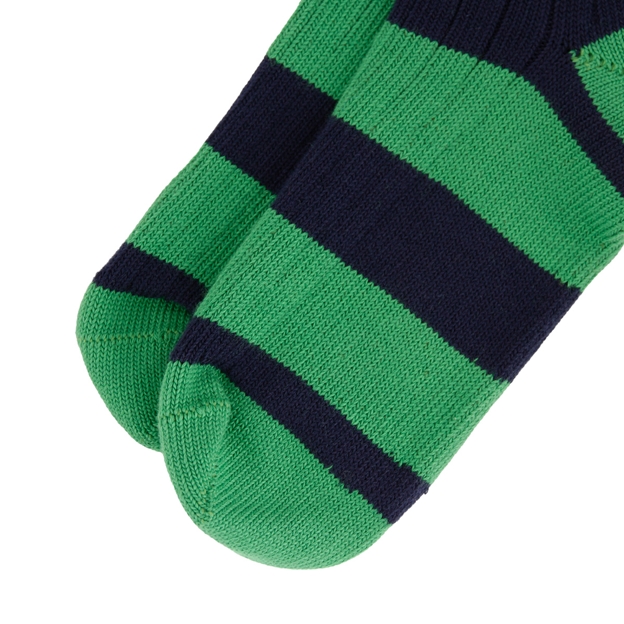 Rugby 1823 Striped Socks Green/Navy - Toe Close-up