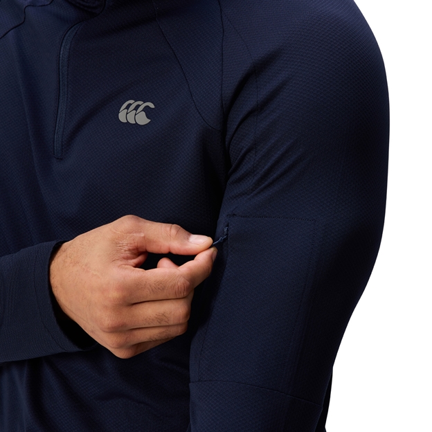 Canterbury Mens Tempo Quarter Zip Training Top Navy - Model Sleeve Pocket Close-up