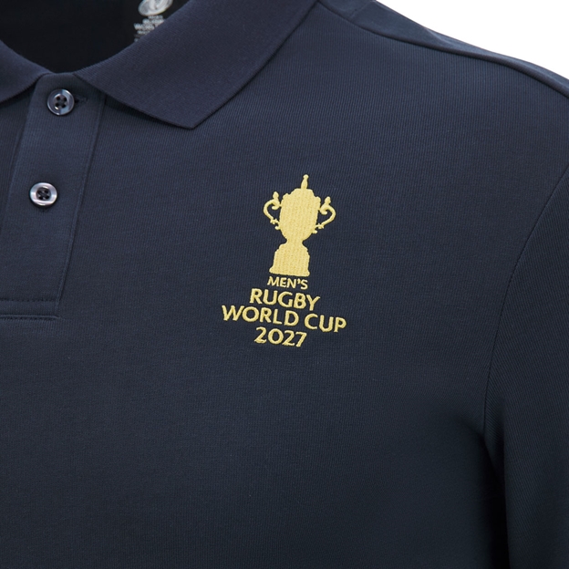 Rugby World Cup 2027 Mens Cotton Rugby Polo Navy/Gold - Logo Close-up