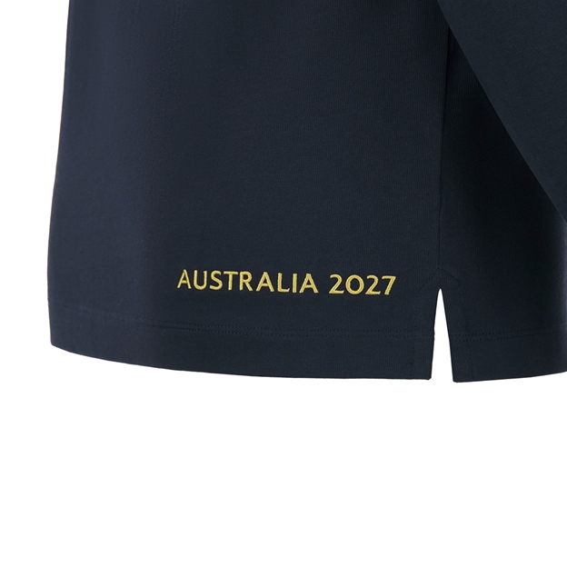 Rugby World Cup 2027 Mens Cotton Rugby Polo Navy/Gold - Hem Detail