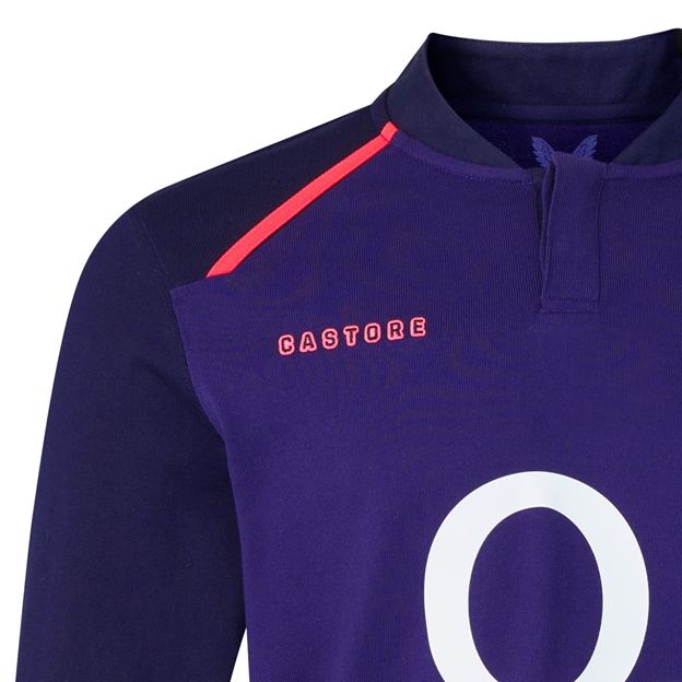 England Mens Away Classic Rugby Shirt - Long Sleeve 26/27 Maritime Blue - Castore Logo Close-up
