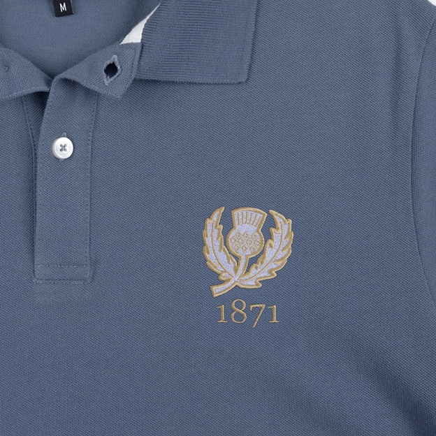 Scotland 1871 Adults Classic Cotton Polo Shirt Petrol Blue - Embroidery Detail