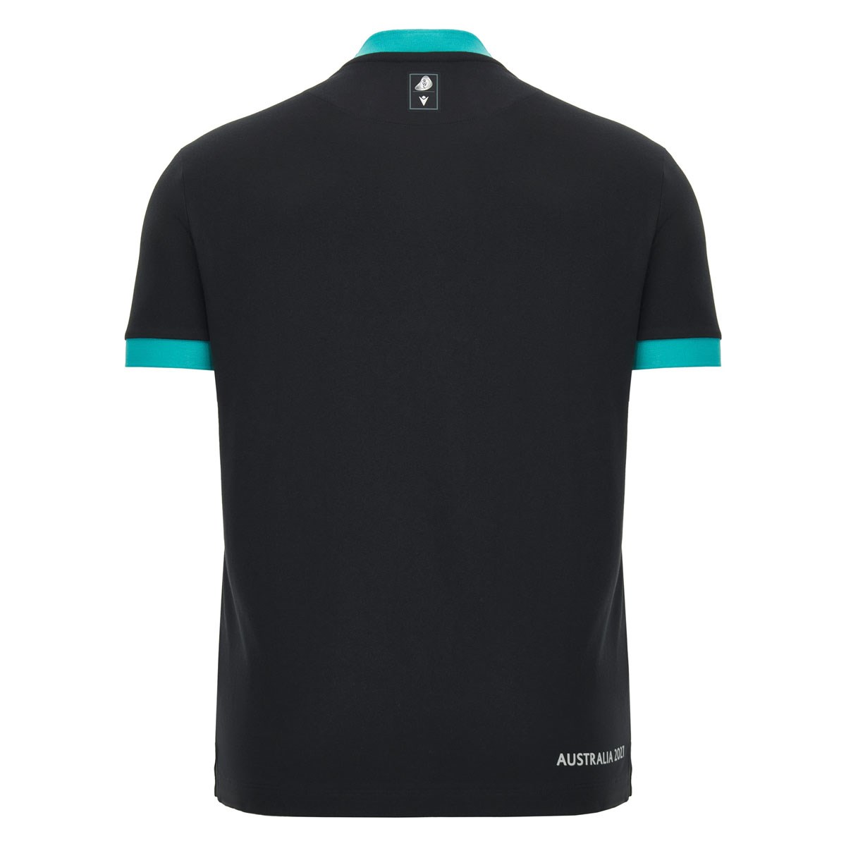Rugby World Cup 2027 Mens Cotton T-Shirt - Black/Turquoise - Front View