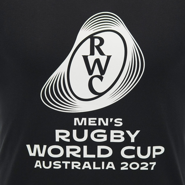 Rugby World Cup 2027 Mens Cotton T-Shirt Black/Turquoise - Graphic Close-up