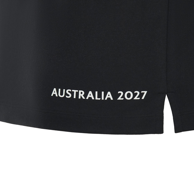 Rugby World Cup 2027 Mens Cotton T-Shirt Black/Turquoise - Hem Close-up