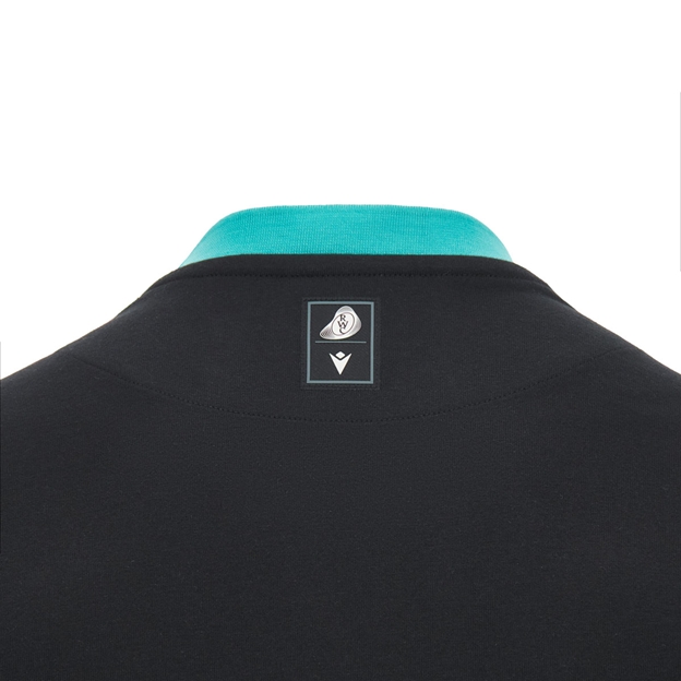 Rugby World Cup 2027 Mens Cotton T-Shirt Black/Turquoise - Neck Close-up