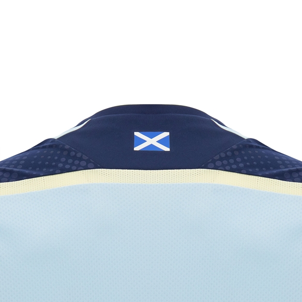Scotland Mens Training Shirt 26/27 Short Sleeve Blue and Sand - Scotland Flag Close-up