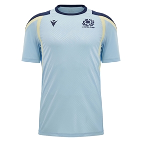 Scotland Mens Training Shirt 26/27 Short Sleeve Blue and Sand - Front View