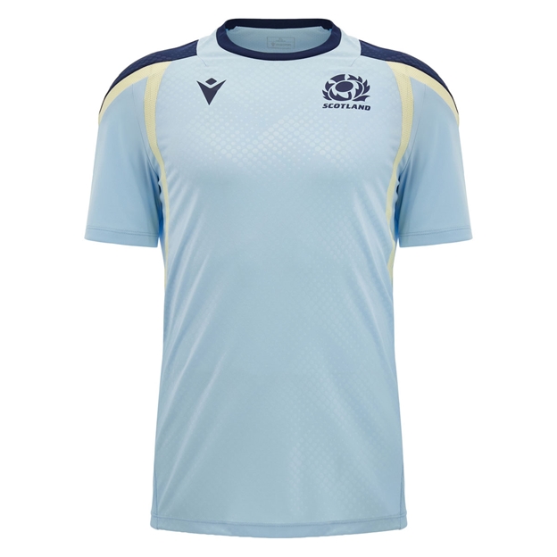 Scotland Mens Training Shirt 26/27 Short Sleeve Blue and Sand - Front View