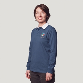 Italy 1910 Adults Heritage Rugby Shirt Petrol Blue - Model Front View