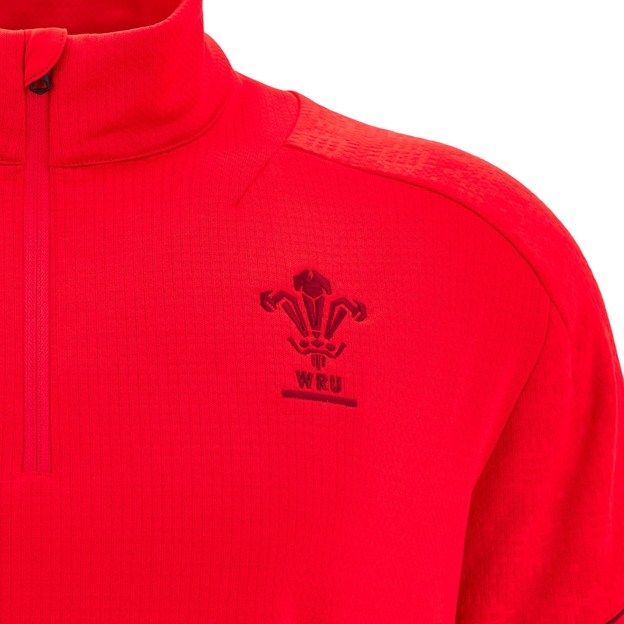 Wales Mens Travel Quarter Zip Fleece 25/26 Red - WRU Logo Embroidery