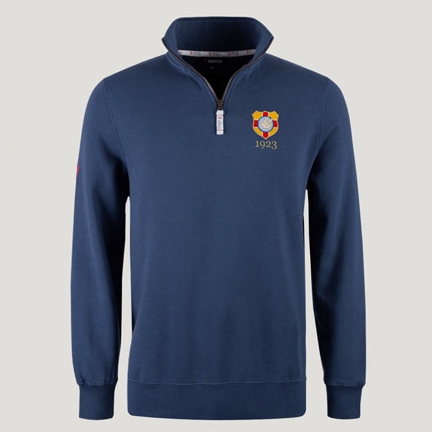 Tonga 1923 Adults Half Zip Cotton Sweatshirt Petrol Blue - Front Close-up