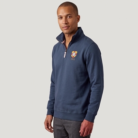 Tonga 1923 Adults Half Zip Cotton Sweatshirt Petrol Blue - Model Front View