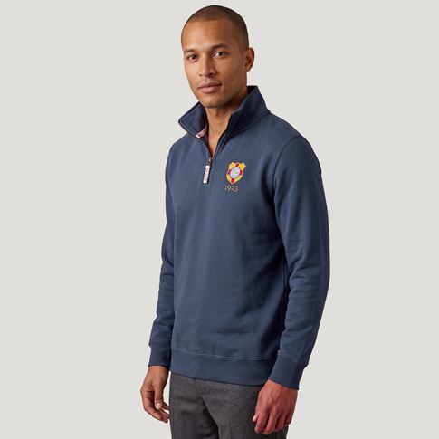 Tonga 1923 Adults Half Zip Cotton Sweatshirt Petrol Blue - Model Front View