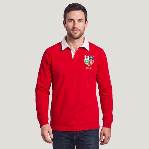 Lions1888 Adults Heritage Rugby Shirt Red - Model Front View