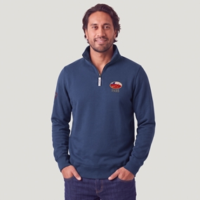 Chile 1935 Adults Half Zip Cotton Sweatshirt Petrol Blue - Model Front View