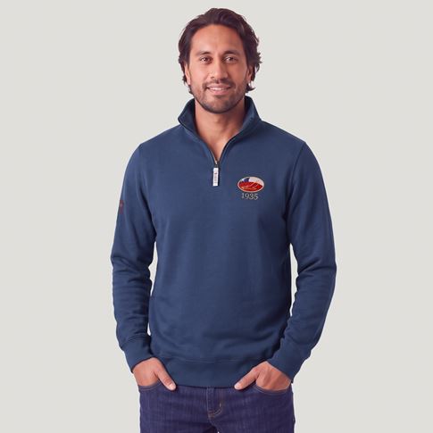Chile 1935 Adults Half Zip Cotton Sweatshirt Petrol Blue - Model Front View