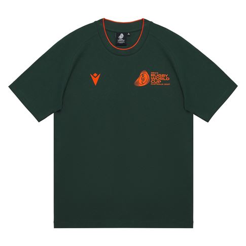 Rugby World Cup 2027 Kids Cotton T-Shirt - Dark Green/Orange - Front